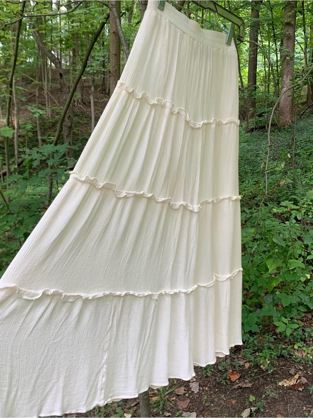 Ivory Tiered Lined Maxi Skirt